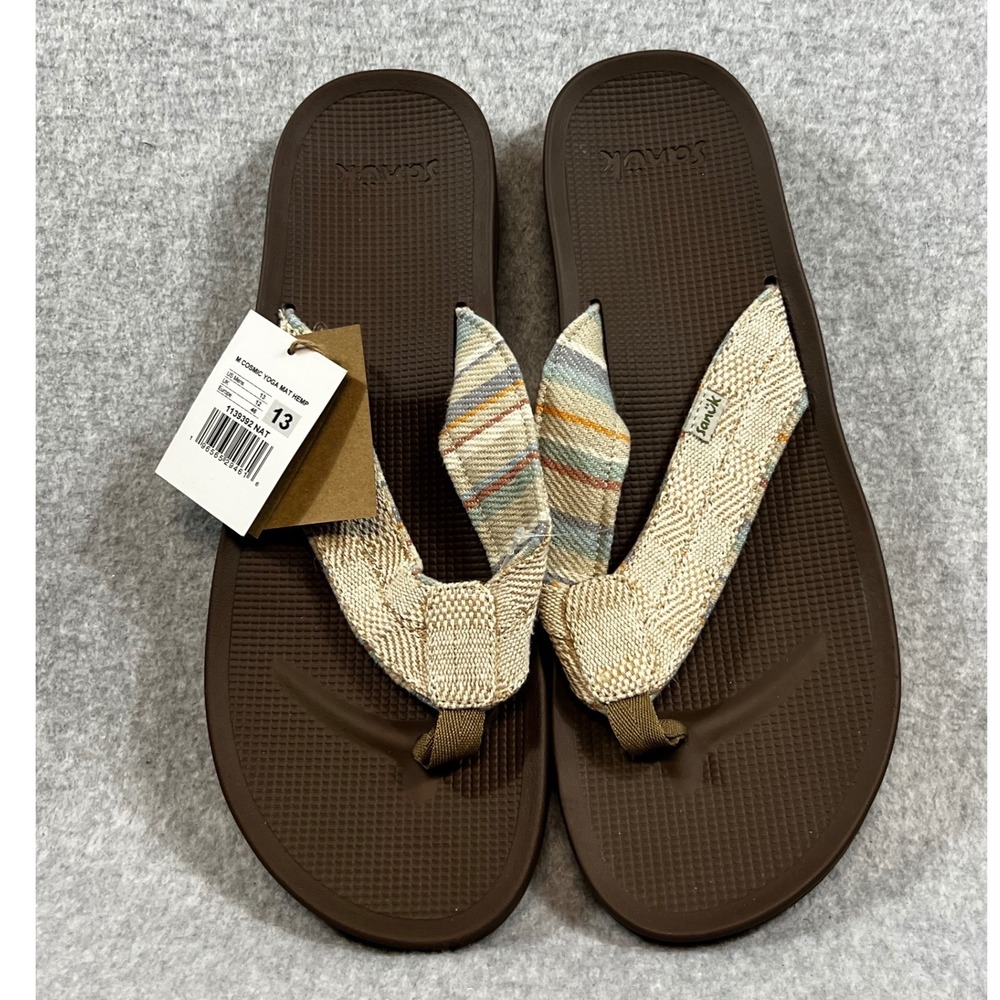 Sanuk‎ Men's 13 Cosmic Yoga Mat Hemp Flip Flop Shoe Natural Brown New Thong - Picture 4 of 4
